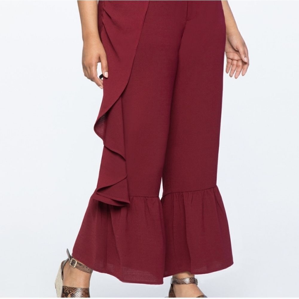 Eloquii High Waisted Asymmetrical Ruffle Trousers